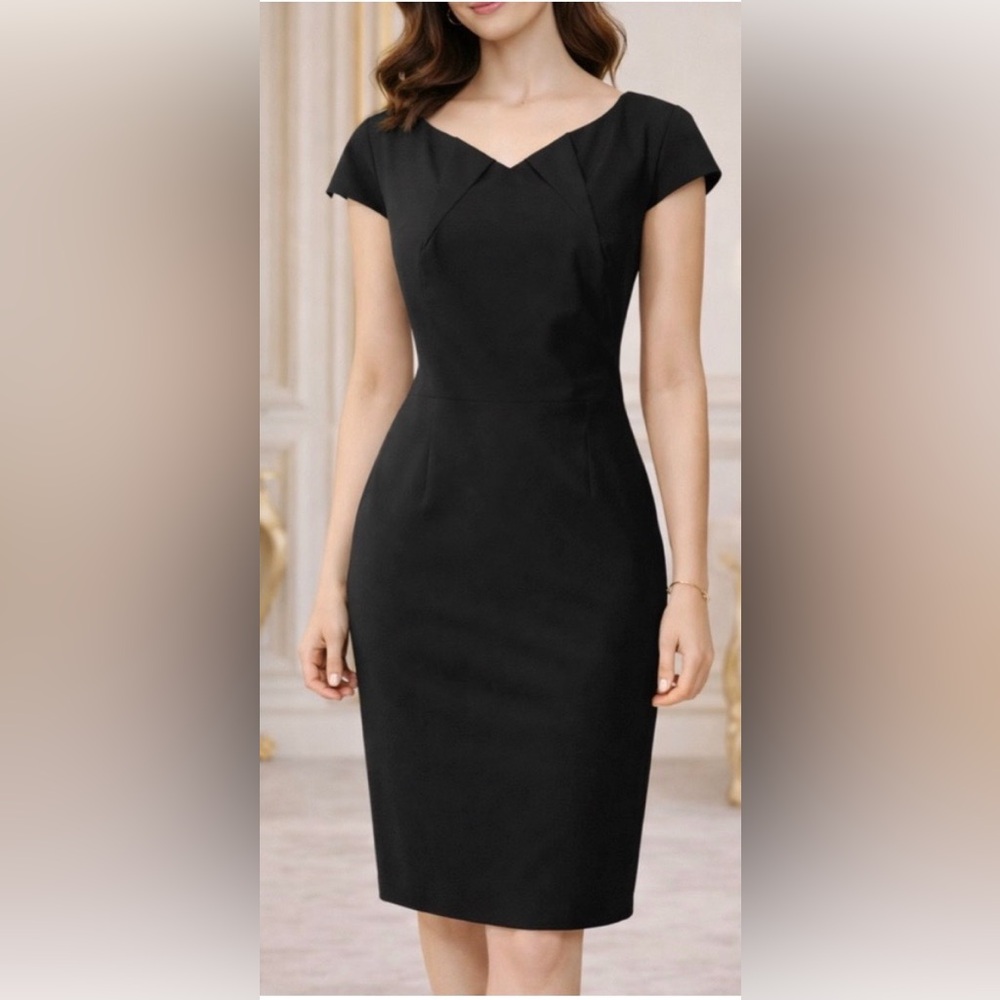 Club Monaco Short Office Dress Cap Sleeves Fitted Open Back Lined in Black Sz. 0